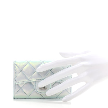 Chanel Iridescent Calfskin Quilted Flap Card Holder Light Blue 2 of 8