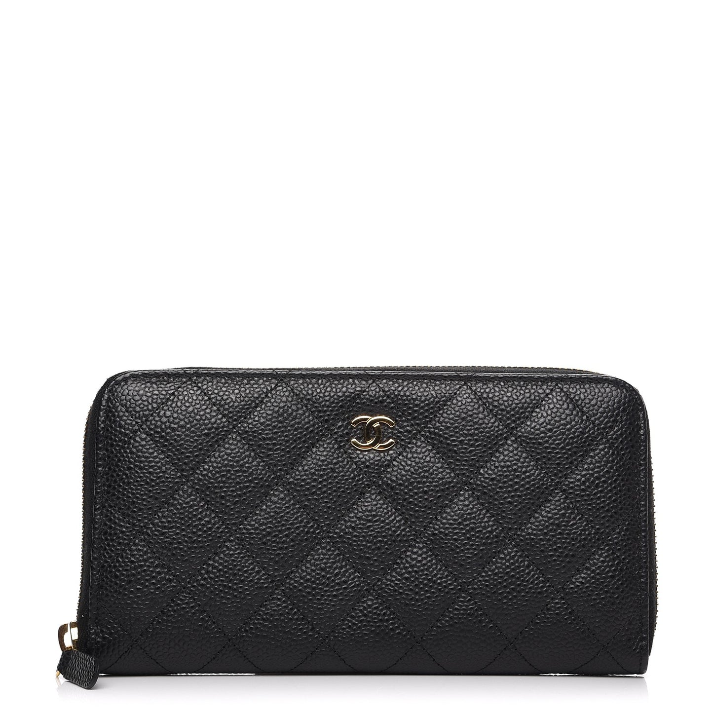 Caviar Quilted Large Gusset Zip Around Wallet Black