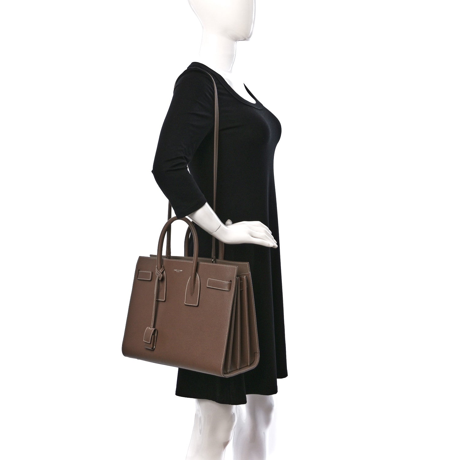 Saint Laurent Grained Calfskin Topstitch Small Classic Sac De Jour Taupe 2 of 9