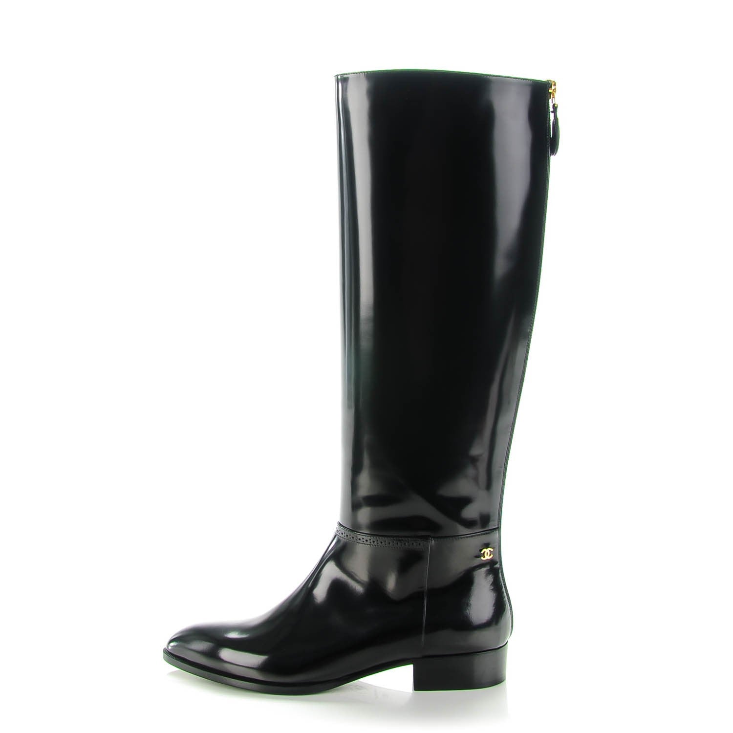 Chanel Glazed Calfskin Knee High Boots 38.5 Black 1 of 10
