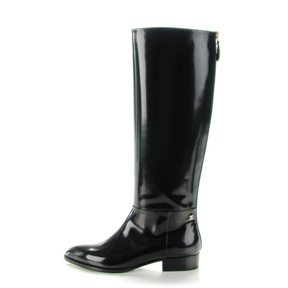 Chanel Glazed Calfskin Knee High Boots 38.5 Black 1 of 10