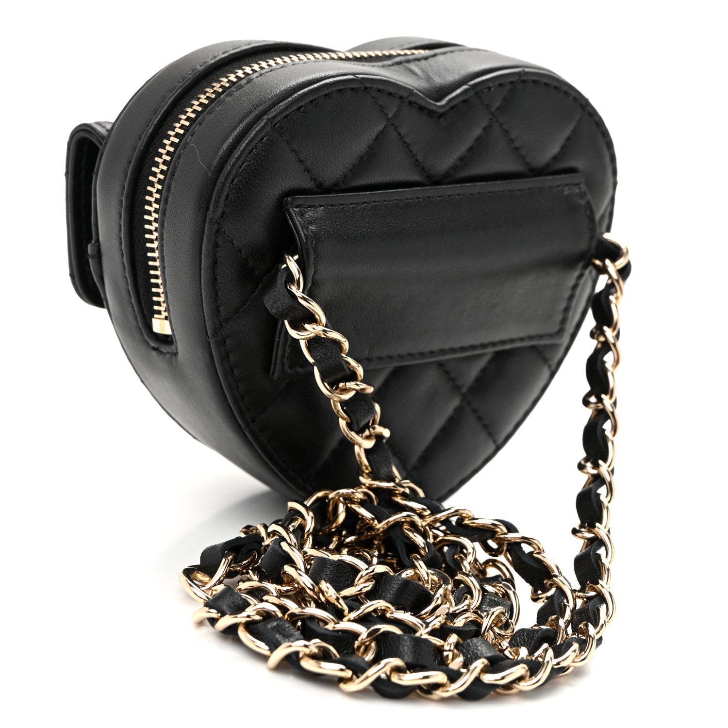 Chanel Lambskin Quilted CC In Love Heart Waist Belt Bag With Chain Black 3 of 11