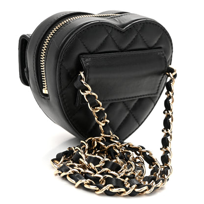 Chanel Lambskin Quilted CC In Love Heart Waist Belt Bag With Chain Black 3 of 11