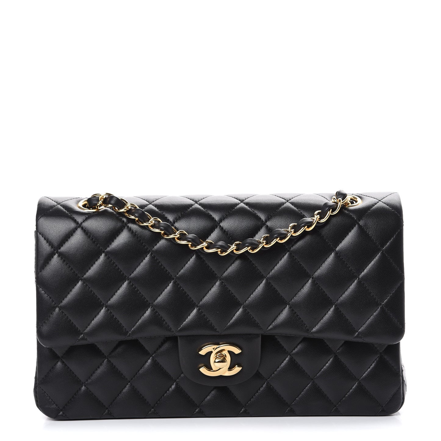 Lambskin Quilted Medium Double Flap Black