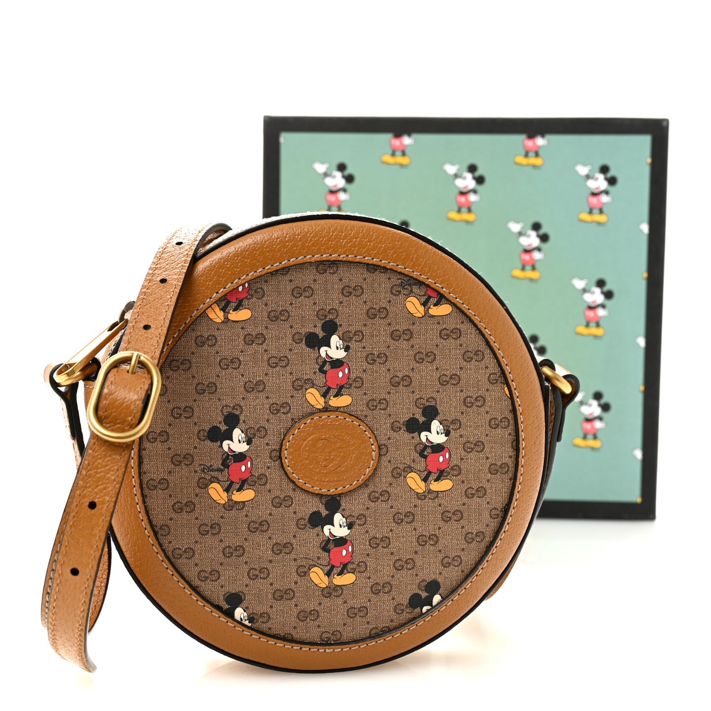 X DISNEY Mini Vintage GG Supreme Monogram Mickey Mouse Round Shoulder Bag Beige Vintage Sun Oil