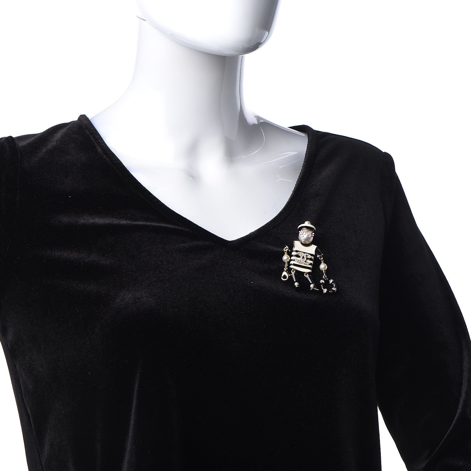 Chanel Enamel Crystal Pearl CC Sailor Brooch Black White 2 of 5