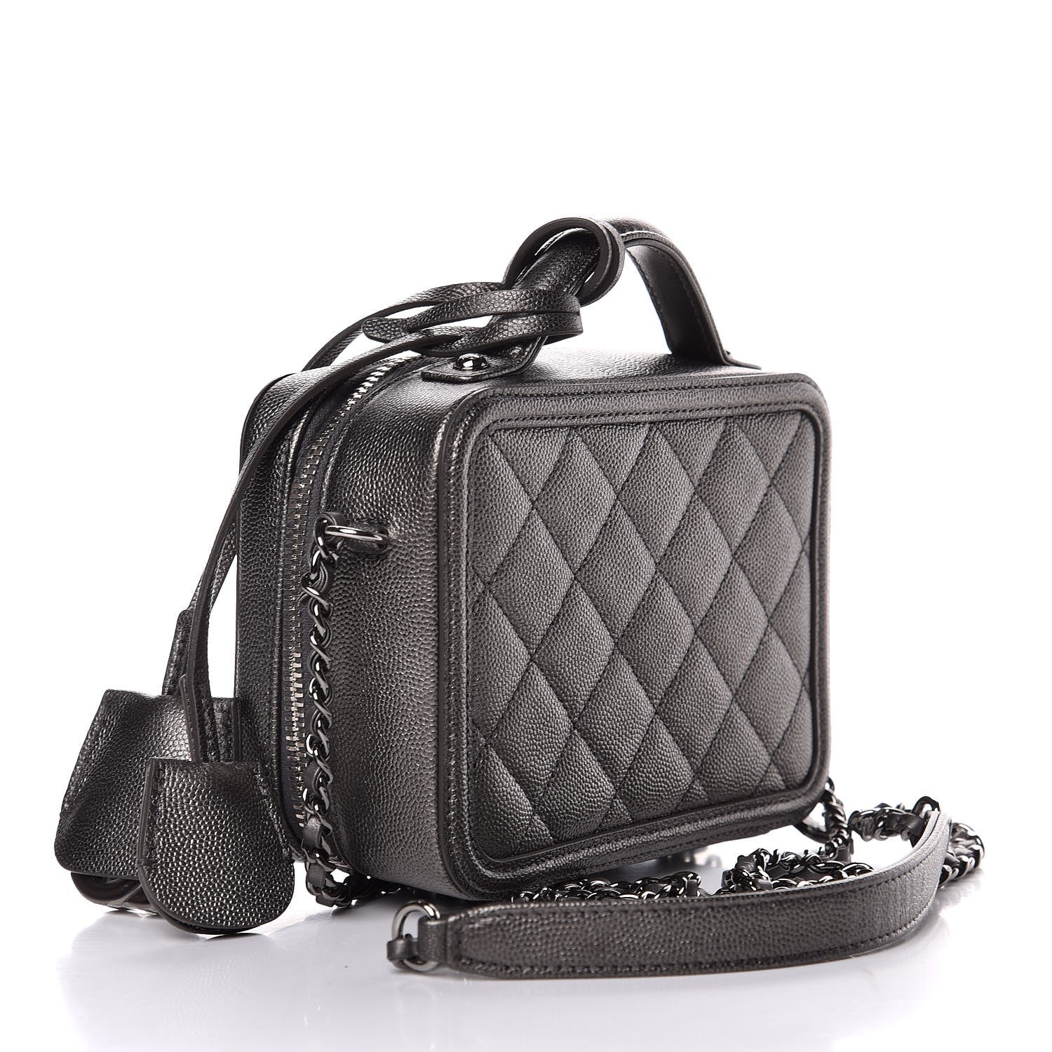 Chanel Caviar Quilted Small CC Filigree Vanity Case Dark Silver 2 of 9