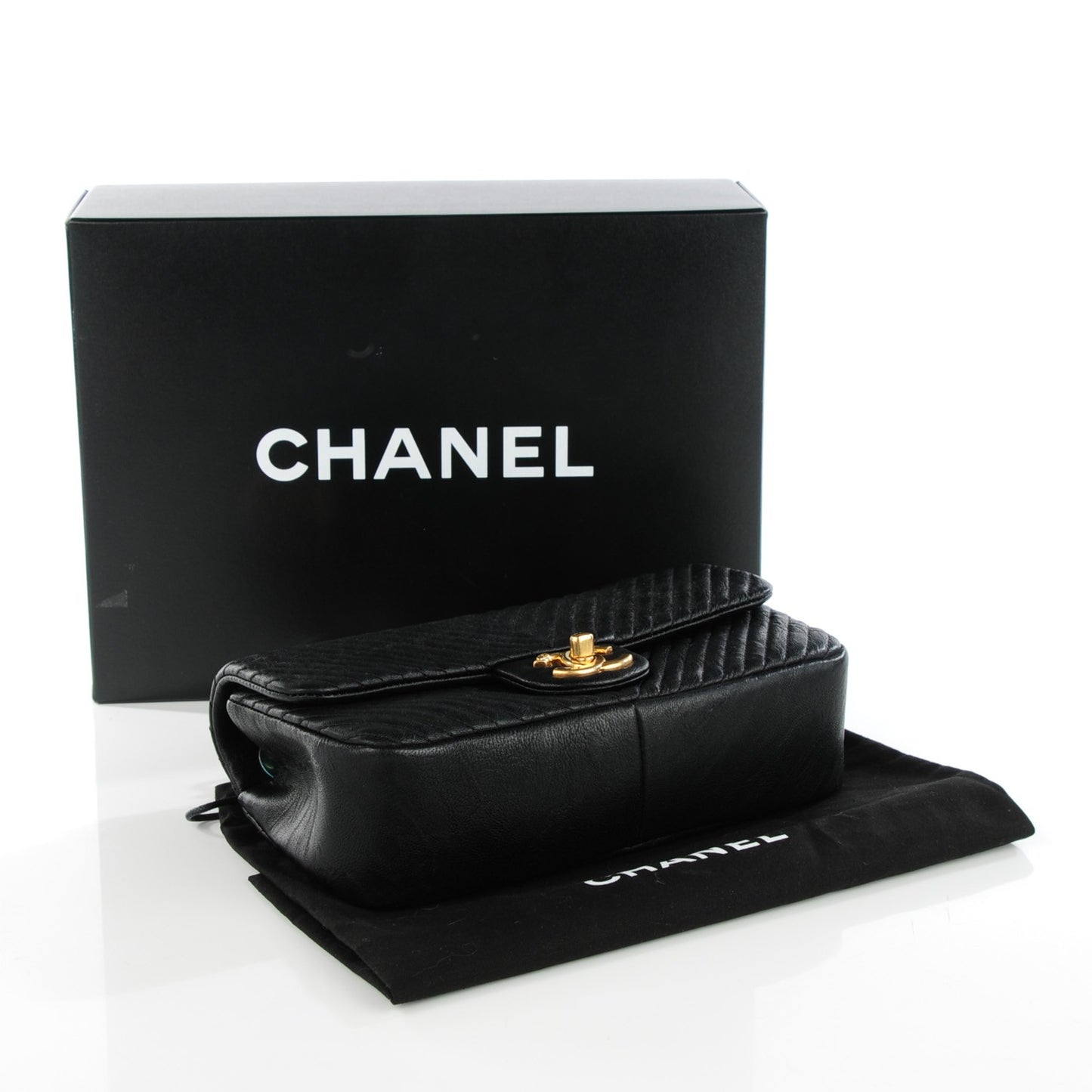 Wrinkled Lambskin Chevron Quilted Small Flap Black