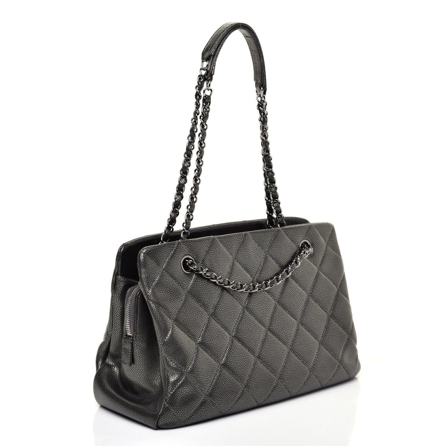 Chanel Metallic Caviar Quilted CC Tote Dark Silver 5 of 22