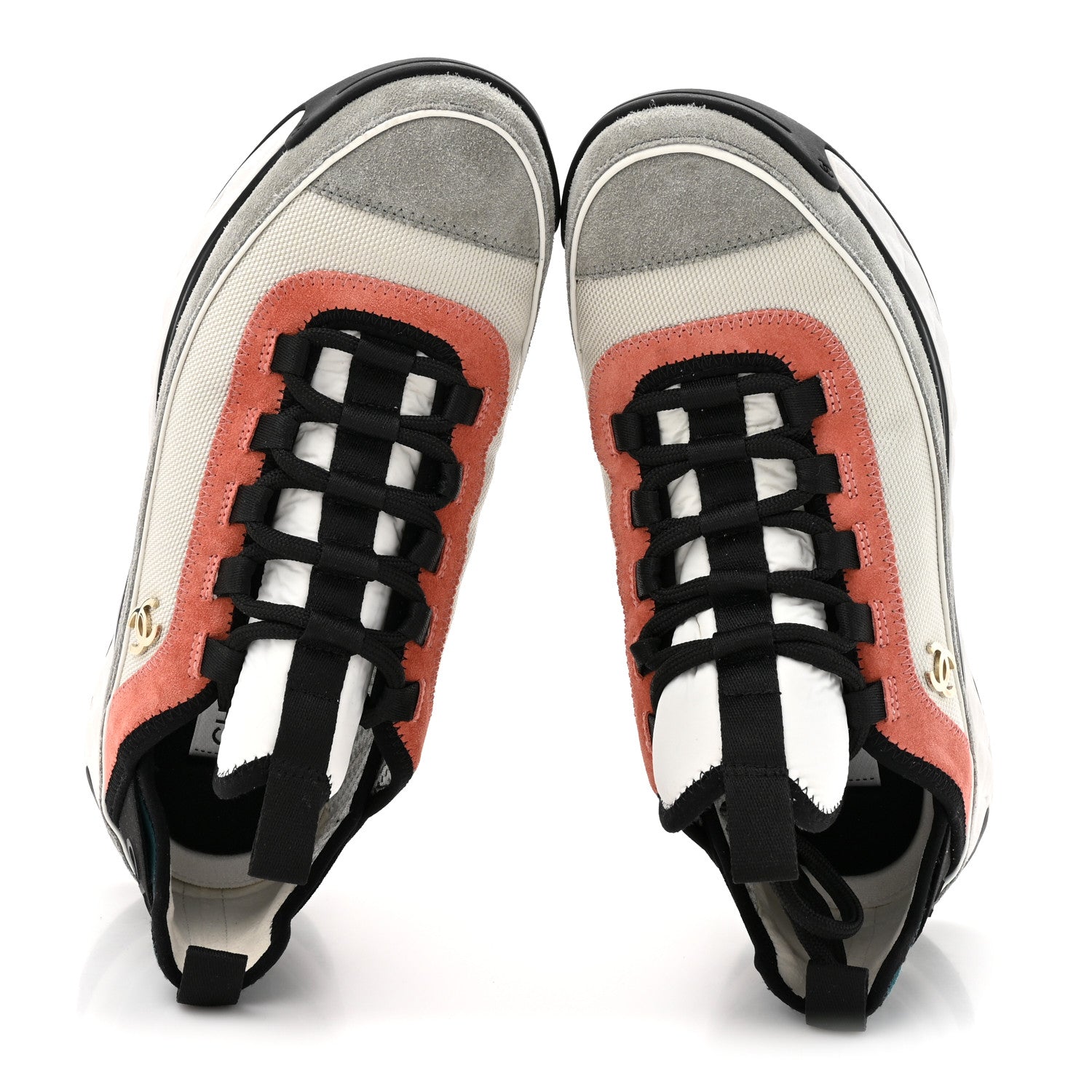 Chanel Fabric Suede CC Sneakers 39 White Light Grey Pink 2 of 10