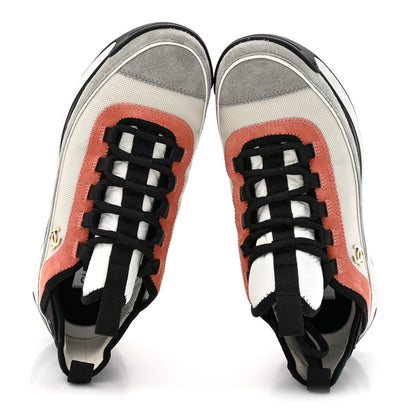 Chanel Fabric Suede CC Sneakers 39 White Light Grey Pink 2 of 10
