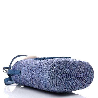 Loewe Calfskin Raffia Paulas Ibiza Square Bucket Bag Blue 4 of 9
