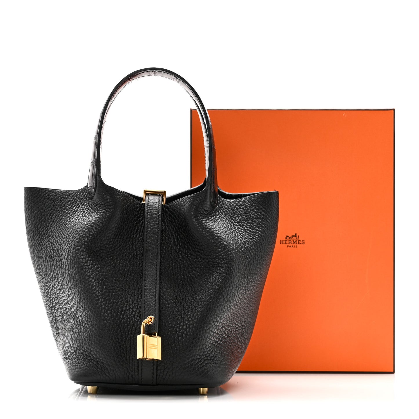 Taurillon Clemence Matte Alligator Picotin Lock Touch 18 PM Black