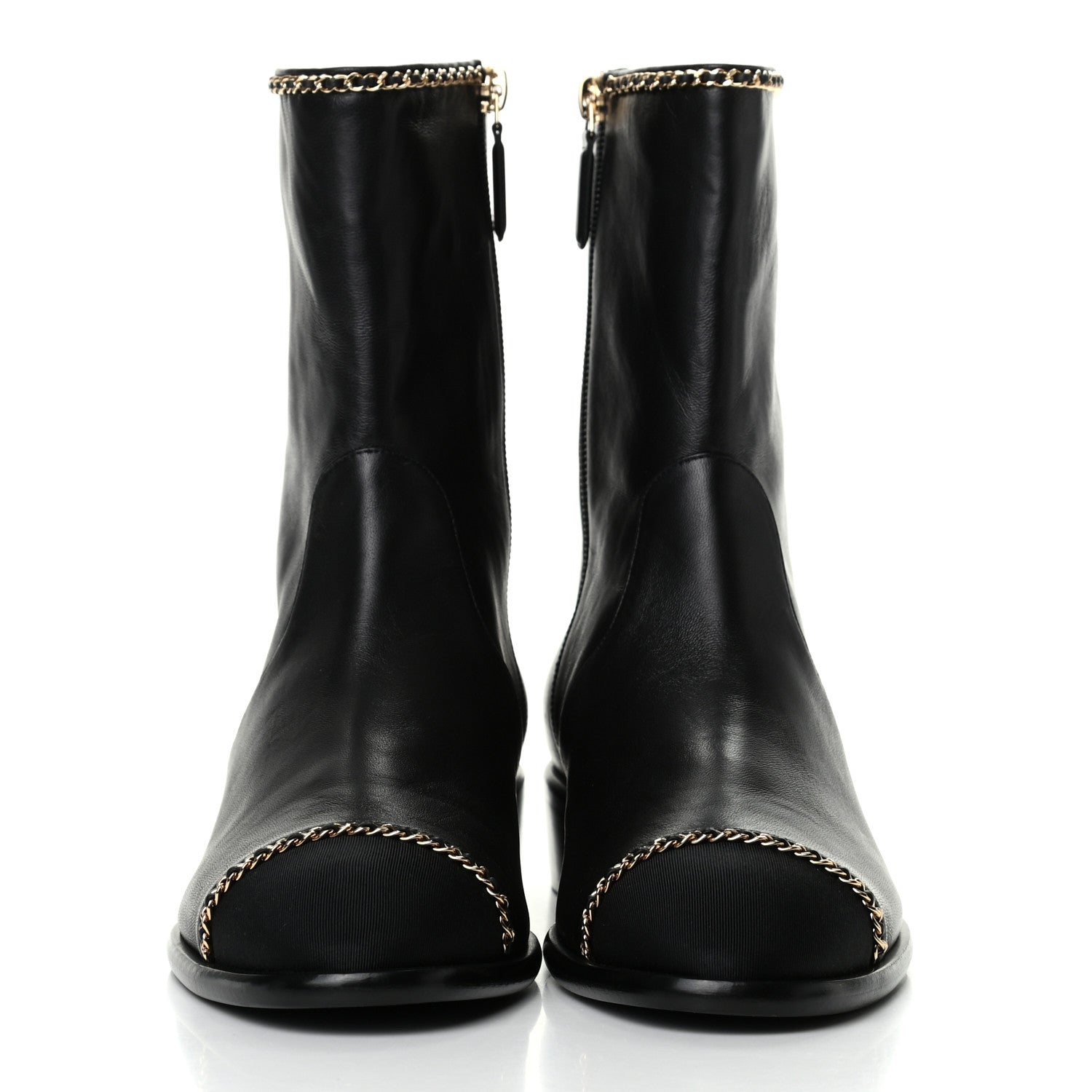 Chanel Lambskin Grosgrain Cap Toe Chain Short Boots 39.5 Black 2 of 9