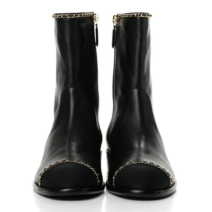 Chanel Lambskin Grosgrain Cap Toe Chain Short Boots 39.5 Black 2 of 9
