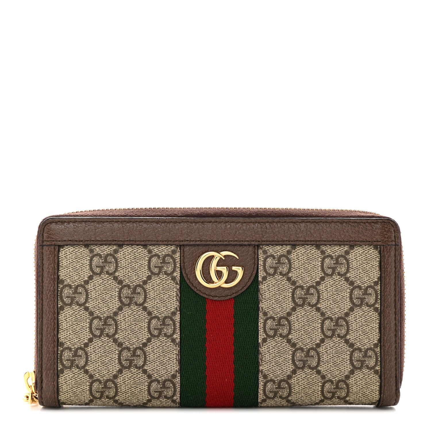 Gucci GG Supreme Monogram Web Ophidia Zip Around Wallet Brown 1 of 9
