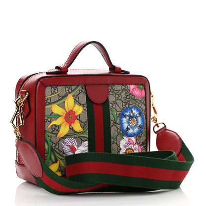 Gucci GG Supreme Monogram Flora Web Small Ophidia Top Handle Shoulder Bag Hibiscus Red 4 of 13
