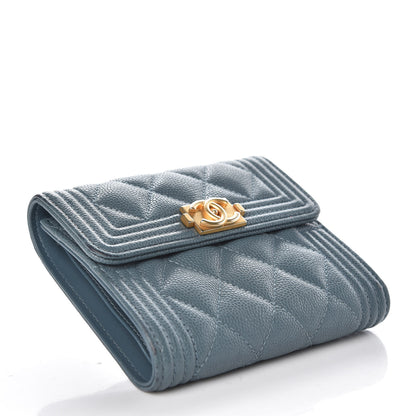 Chanel Caviar Quilted Compact Boy Wallet Blue 4 of 14