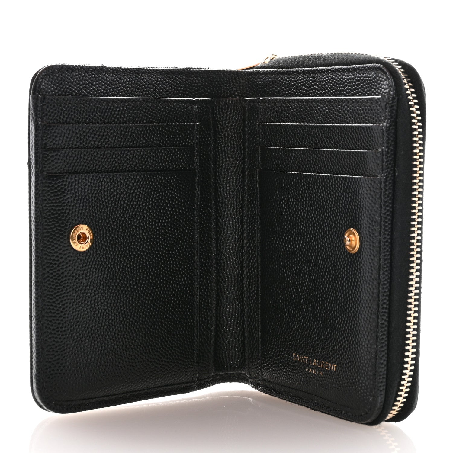 Saint Laurent Grain De Poudre Matelasse Chevron Monogram Compact Zip Around Wallet Black 5 of 8