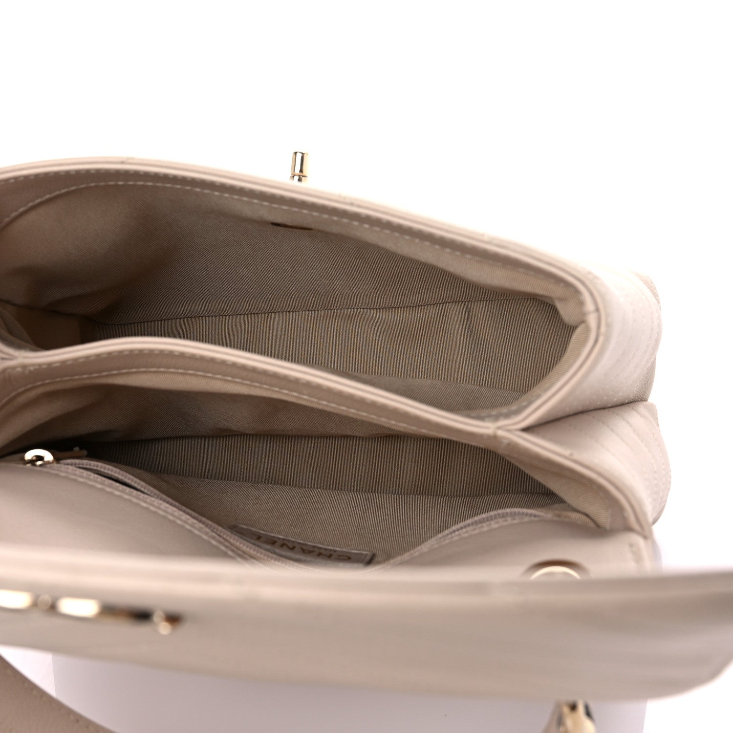 Chanel Grained Calfskin Small Chevron Chic Top Handle Flap Beige 5 of 17