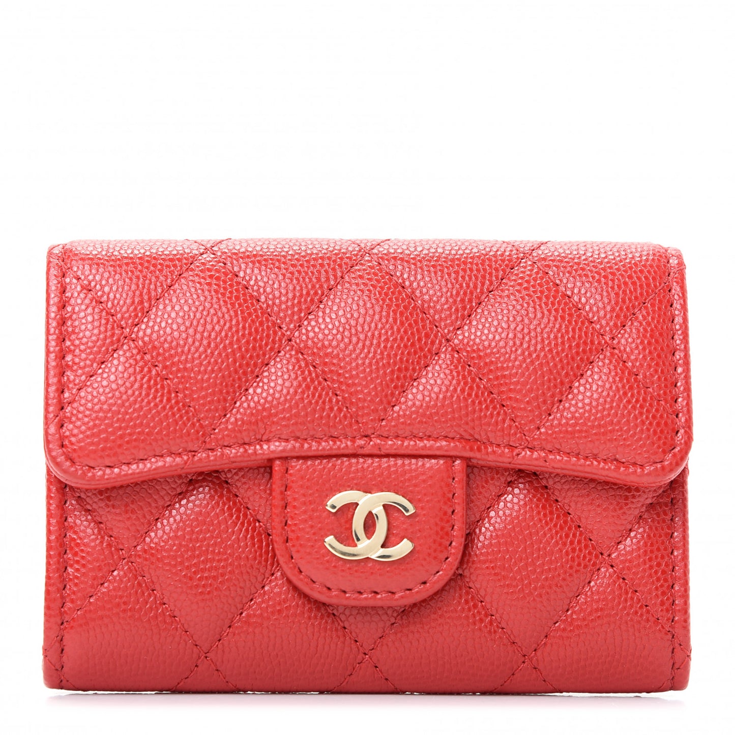 Caviar Quilted Flap Card Holder Wallet Red