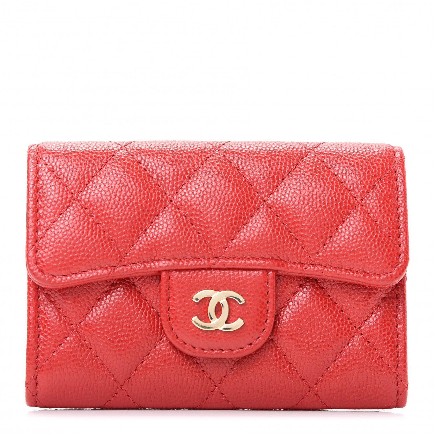 Chanel Caviar Quilted Flap Card Holder Wallet Red 1 of 9