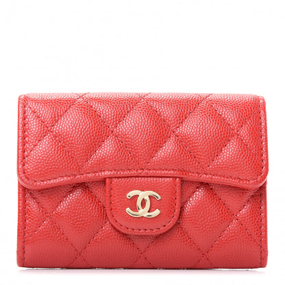 Chanel Caviar Quilted Flap Card Holder Wallet Red 1 of 9