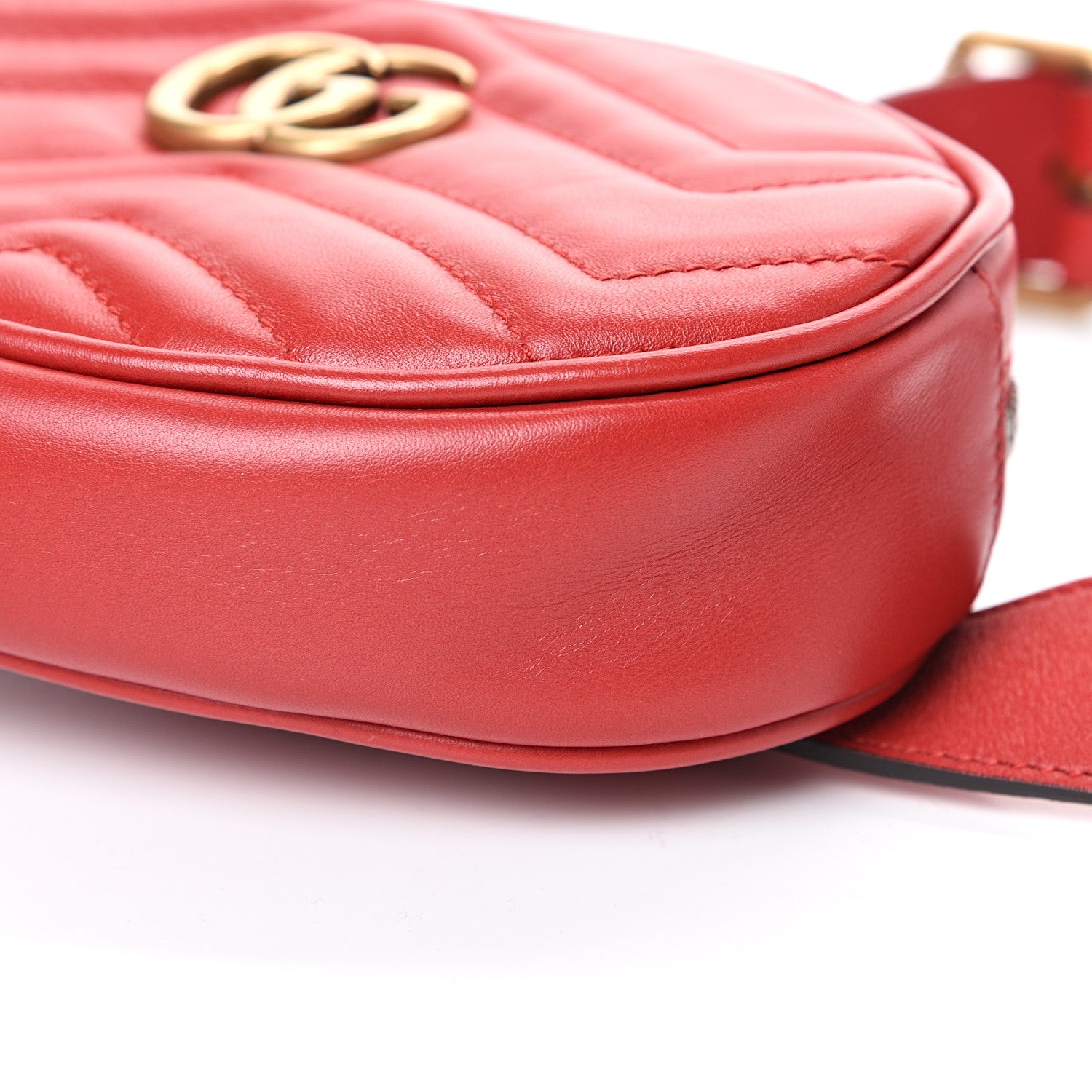 Gucci Calfskin Matelasse GG Marmont Belt Bag 95 38 Hibiscus Red 9 of 11