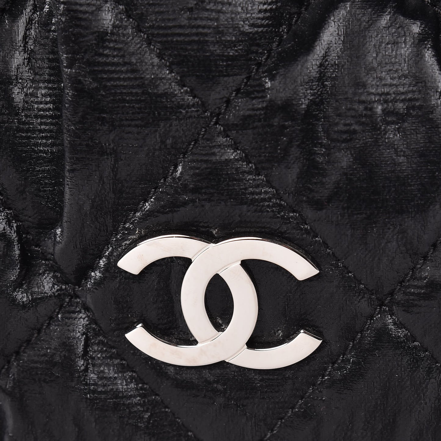 Crinkled Coated Canvas Quilted Flap Black