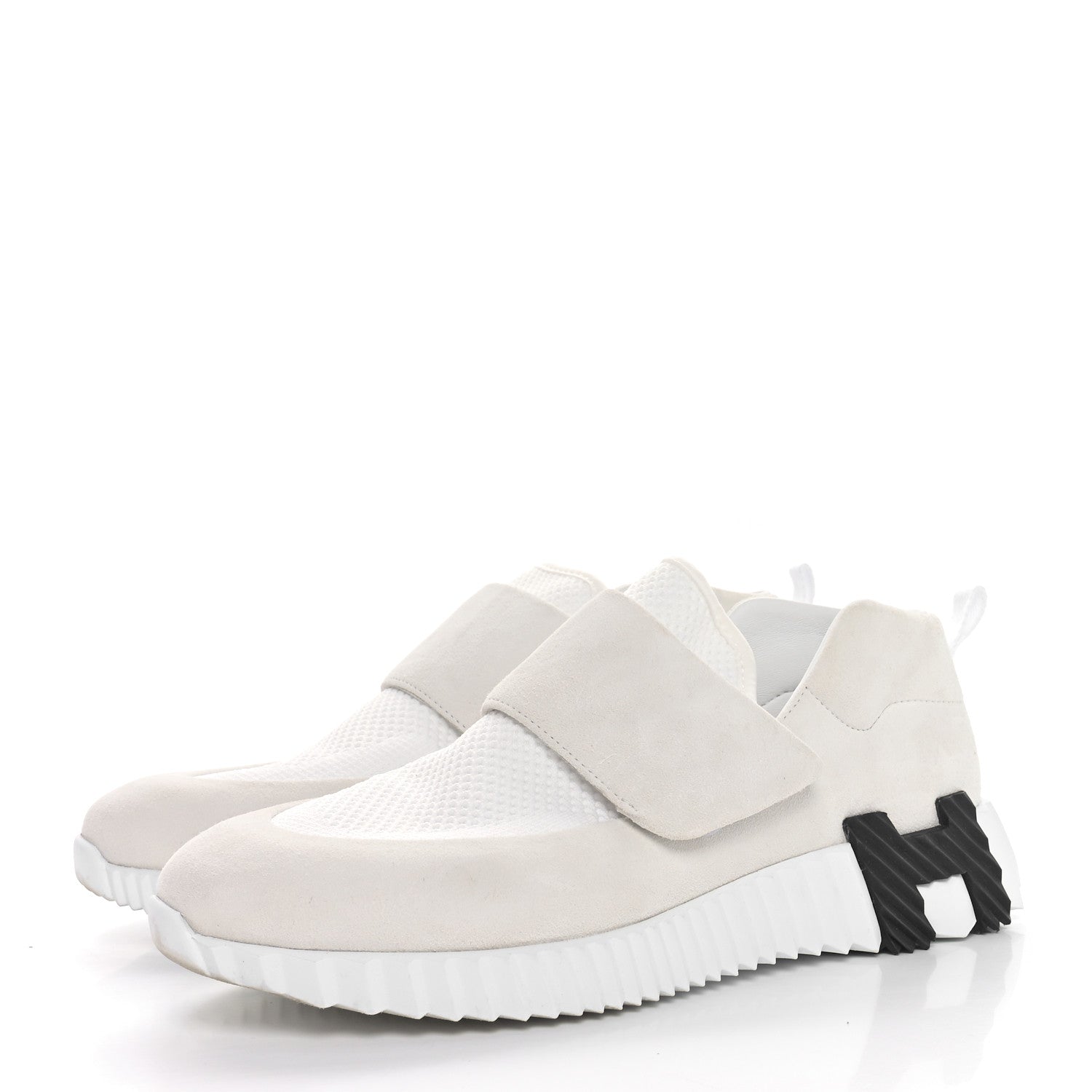 Hermes Suede Goatskin Knit H Womens Sneakers 39 White 3 of 7