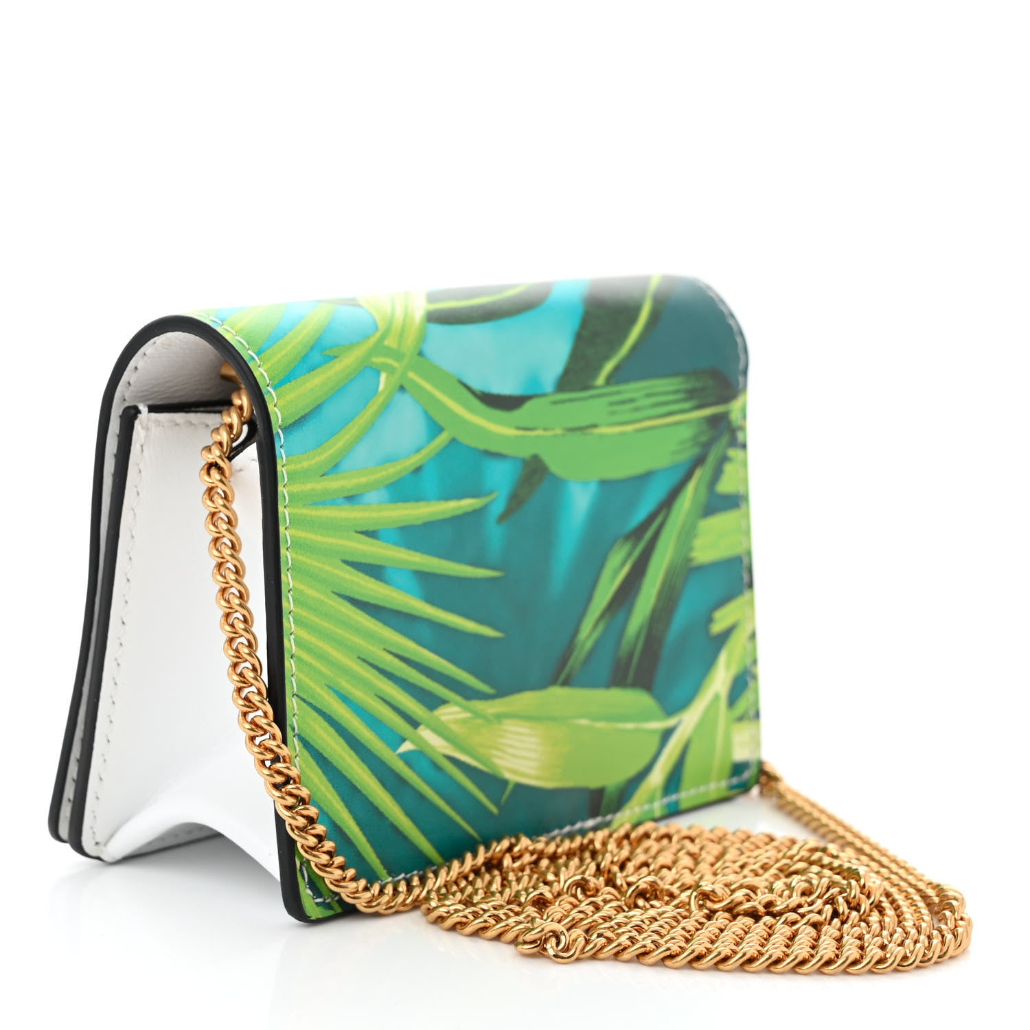 Versace Vitello Jungle Print Mini Virtus Chain Clutch Green White 3 of 10