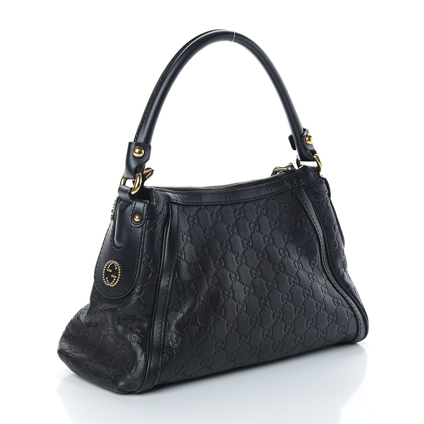 Guccissima Small Scarlett Studded Interlocking G Hobo Black
