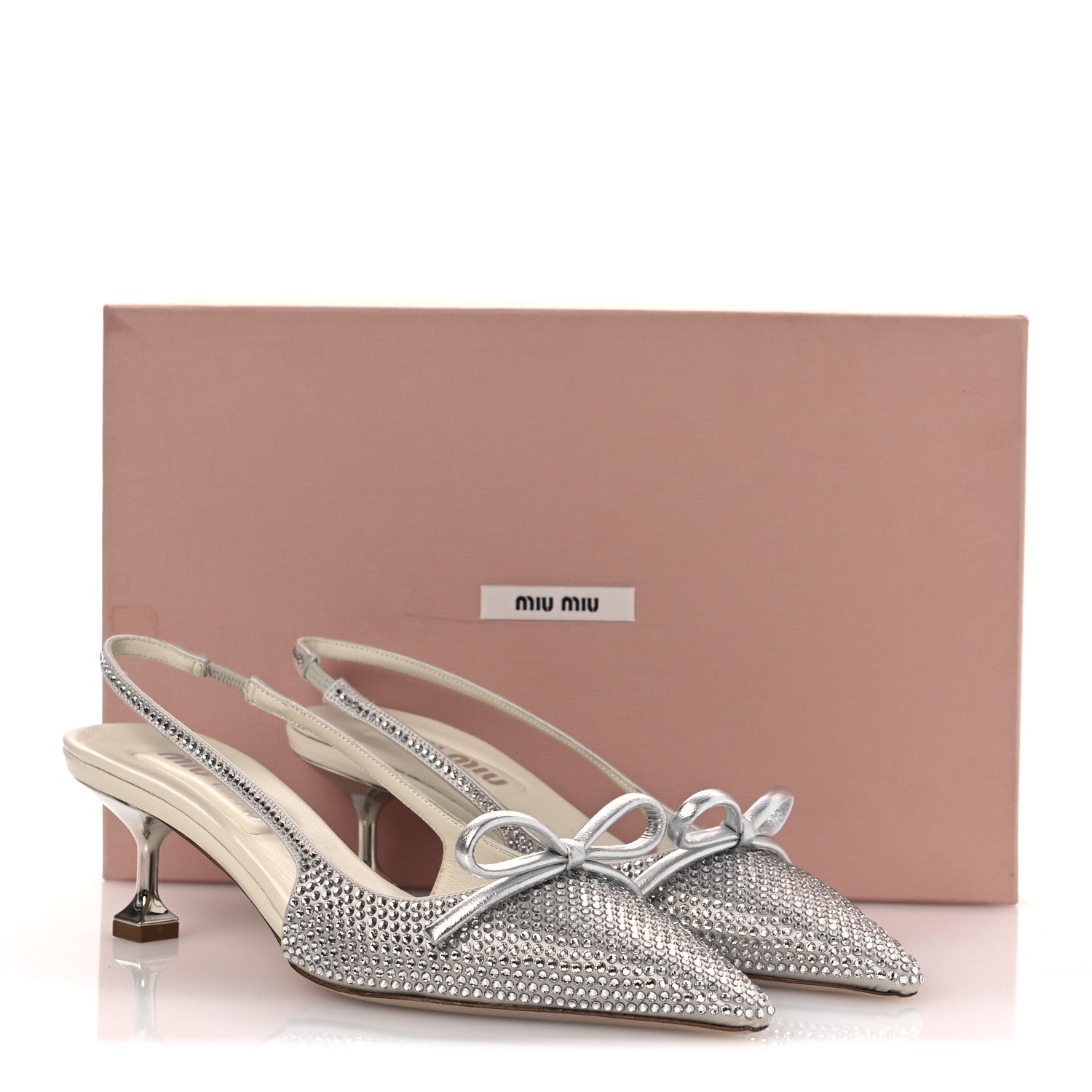 Miu Miu Satin Crystal Slingback Pumps 37 Perla 10 of 10