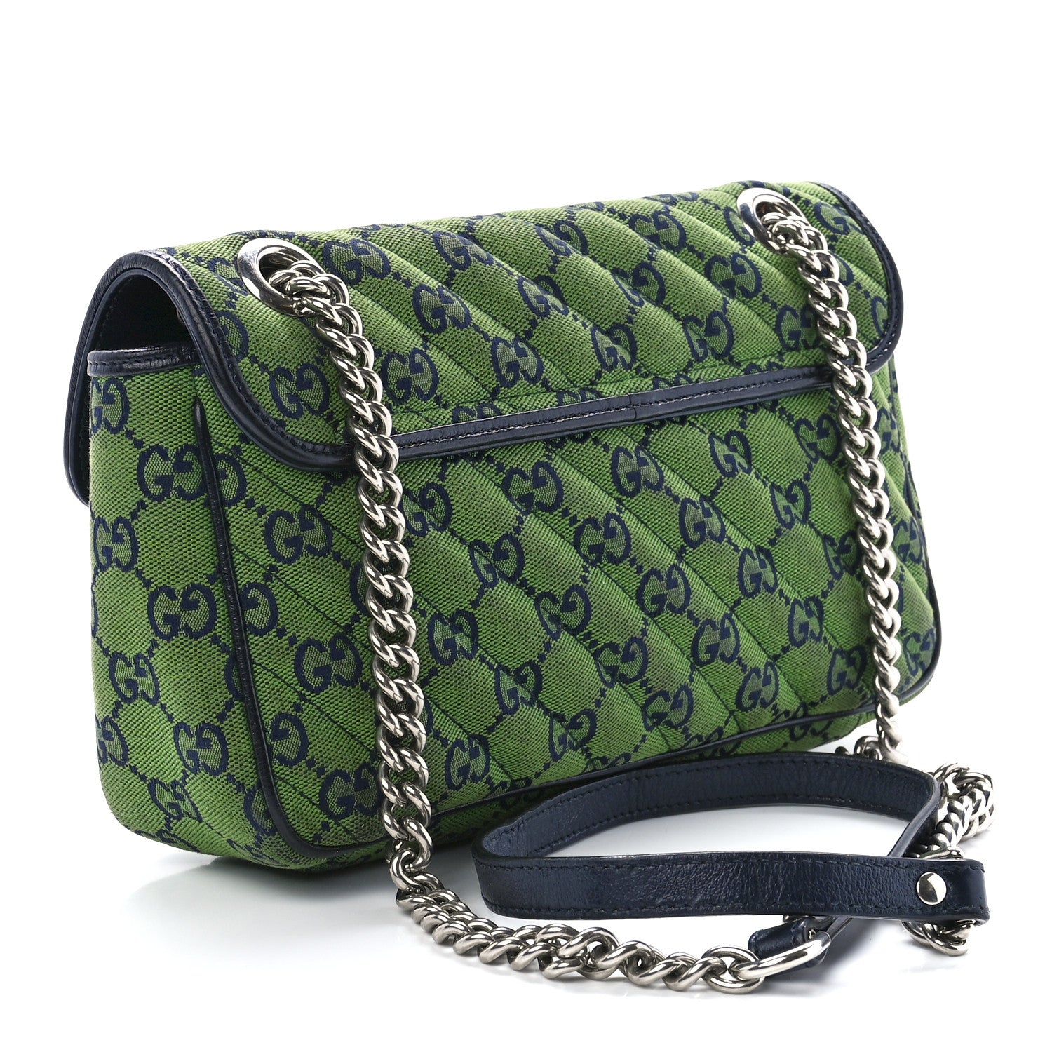 Gucci Monogram Multicolor Matelasse Diagonal Small GG Marmont Shoulder Bag Green Blue 3 of 13