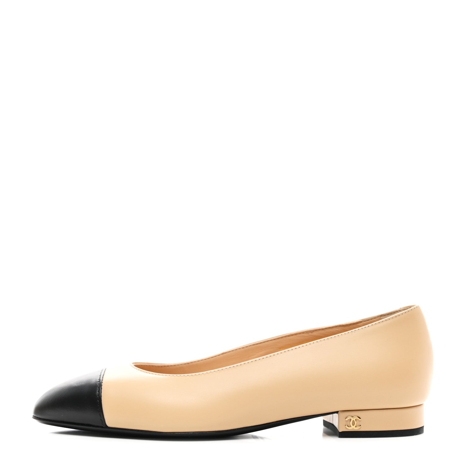 Chanel Lambskin Cap Toe CC Uniform Ballerina Flats 38.5 Beige Black 1 of 9