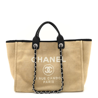 Chanel Canvas Medium Deauville Tote Beige Black 1 of 11