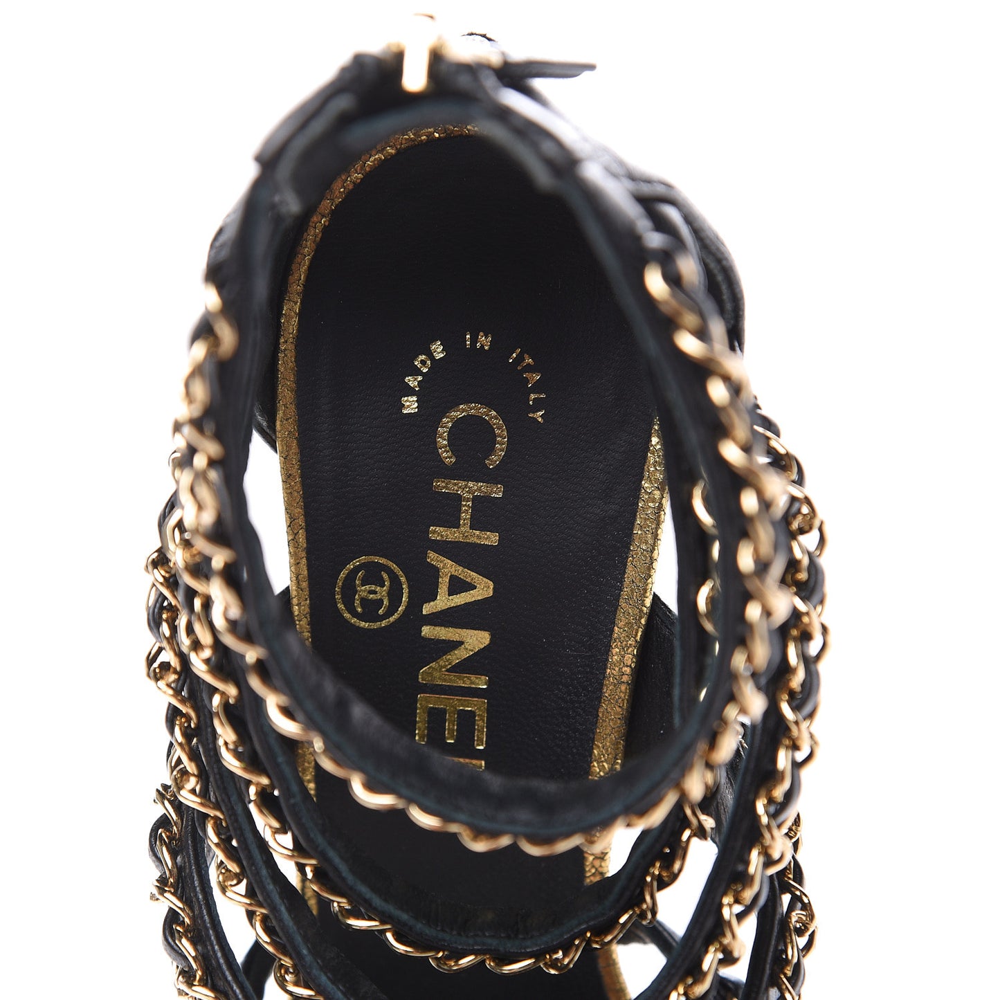 Lambskin Gladiator Chain Sandals 38 Black Gold