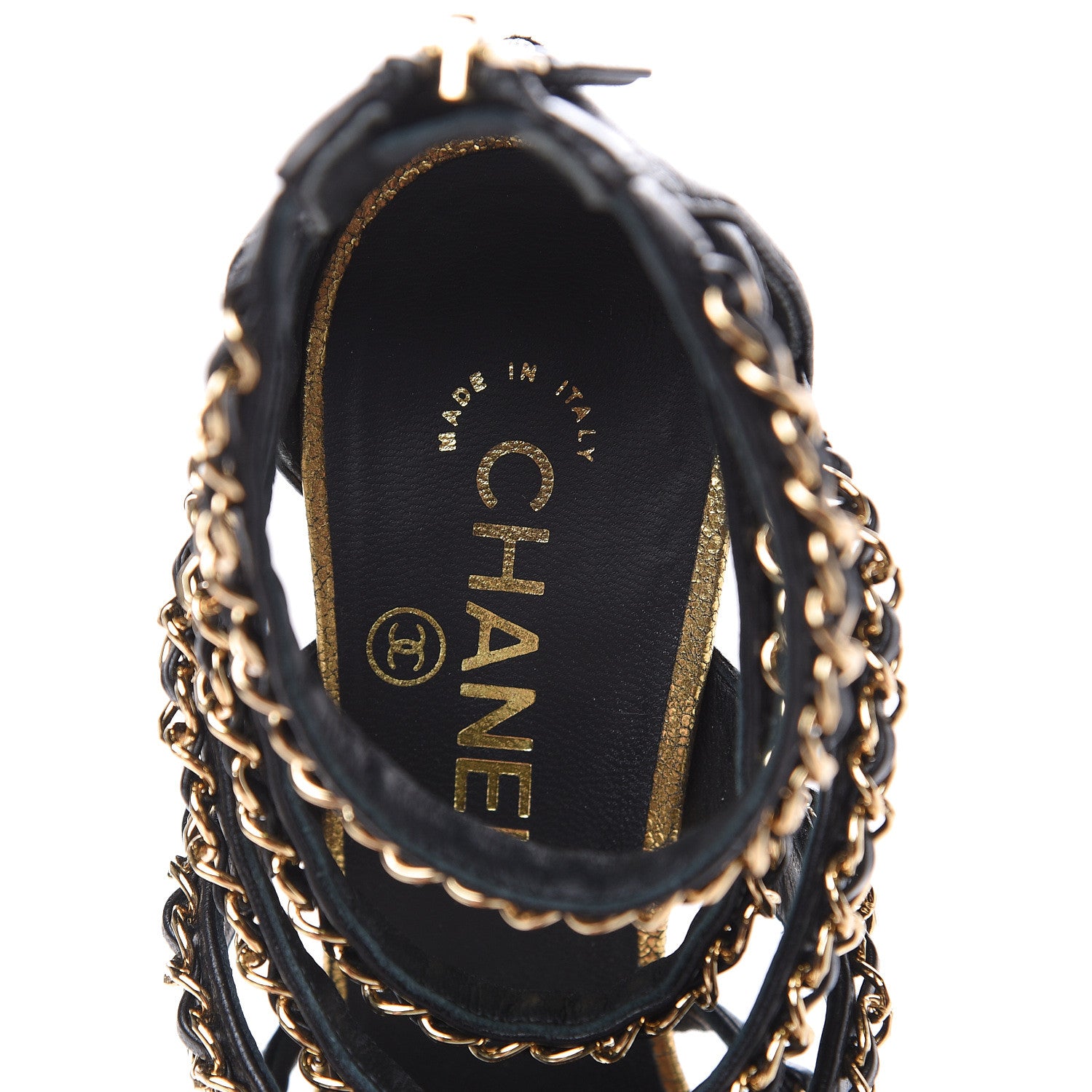 Chanel Lambskin Gladiator Chain Sandals 38 Black Gold 7 of 11