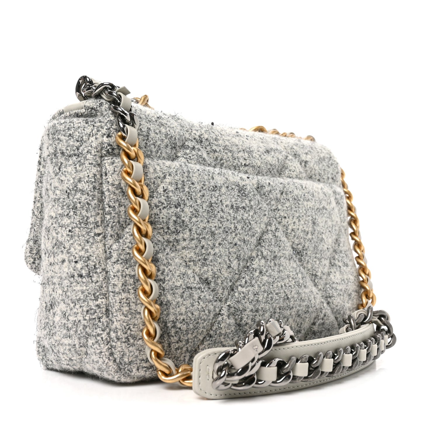 Tweed Quilted Medium Chanel 19 Flap Grey Ecru