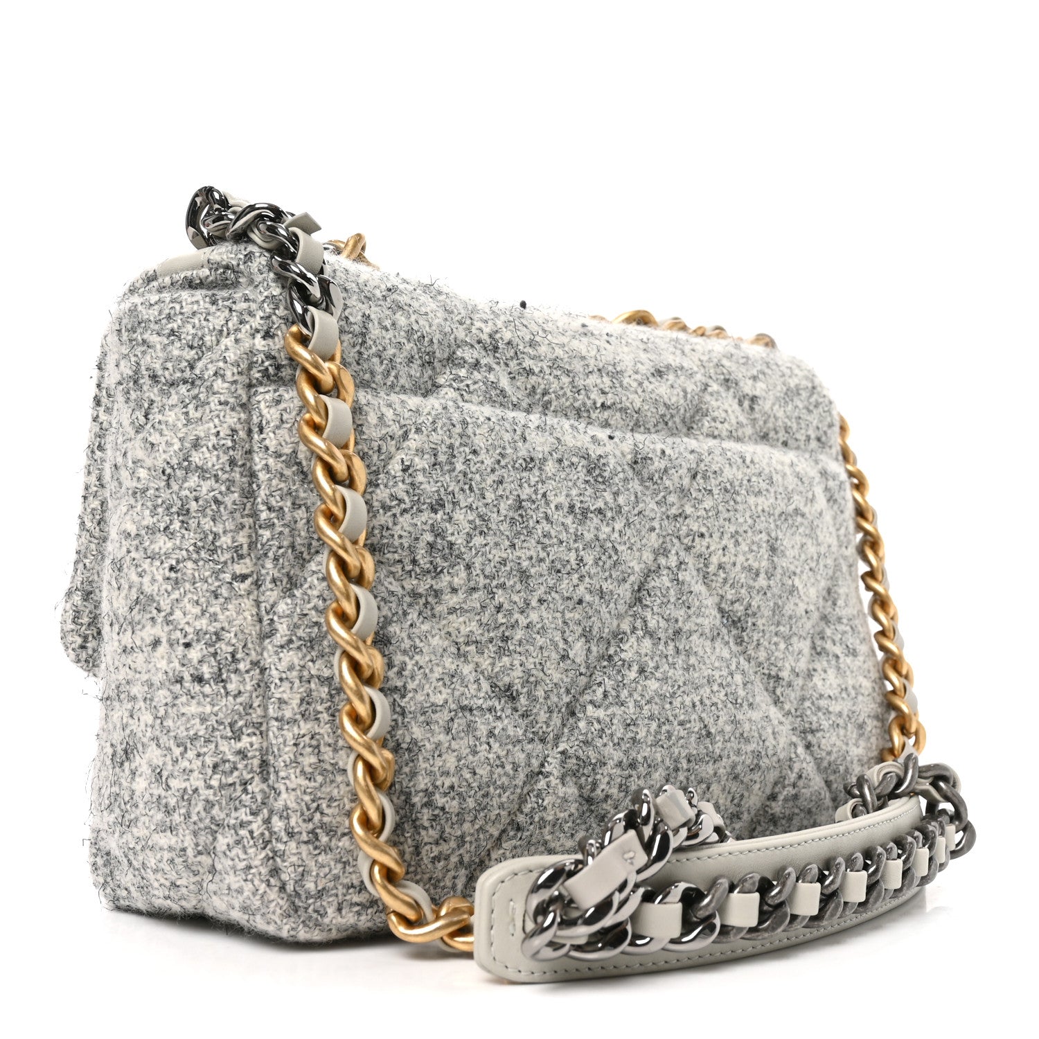 Chanel Tweed Quilted Medium Chanel 19 Flap Grey Ecru 3 of 11