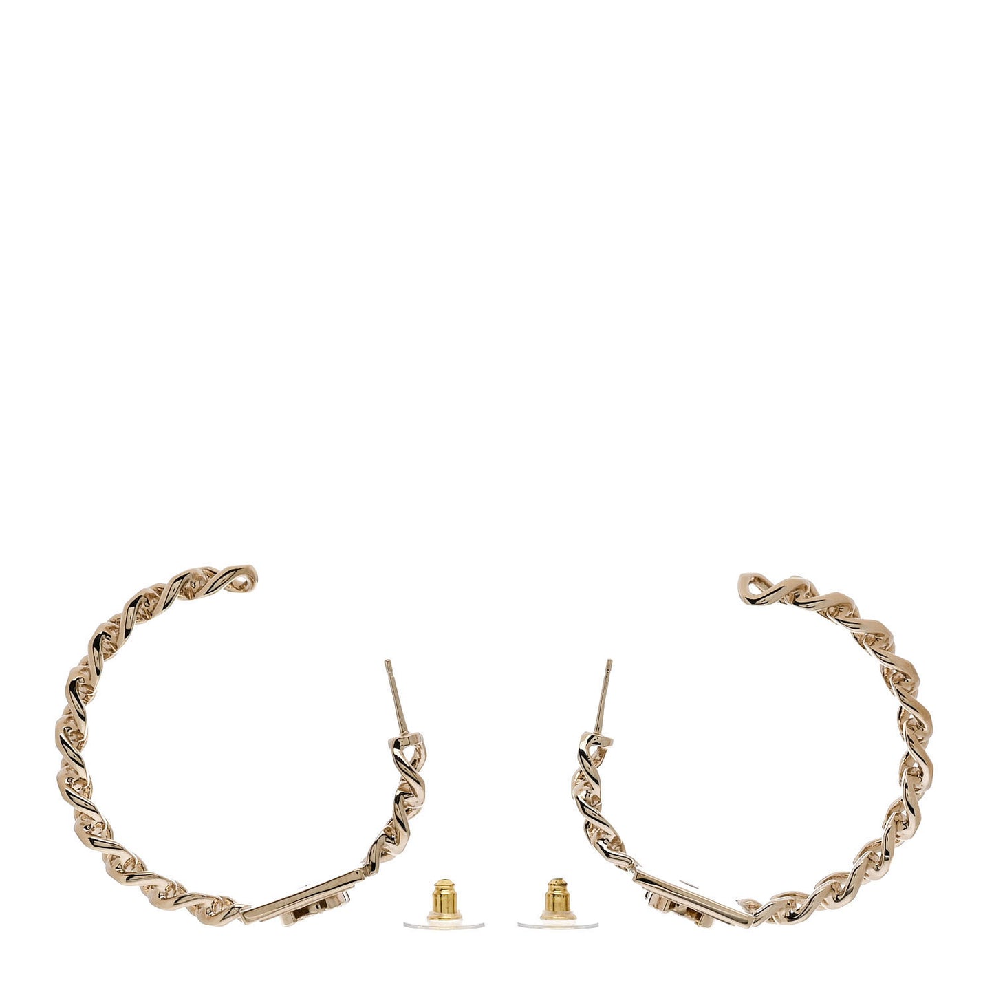 Metal Crystal CC Square Chain Hoop Earrings Gold