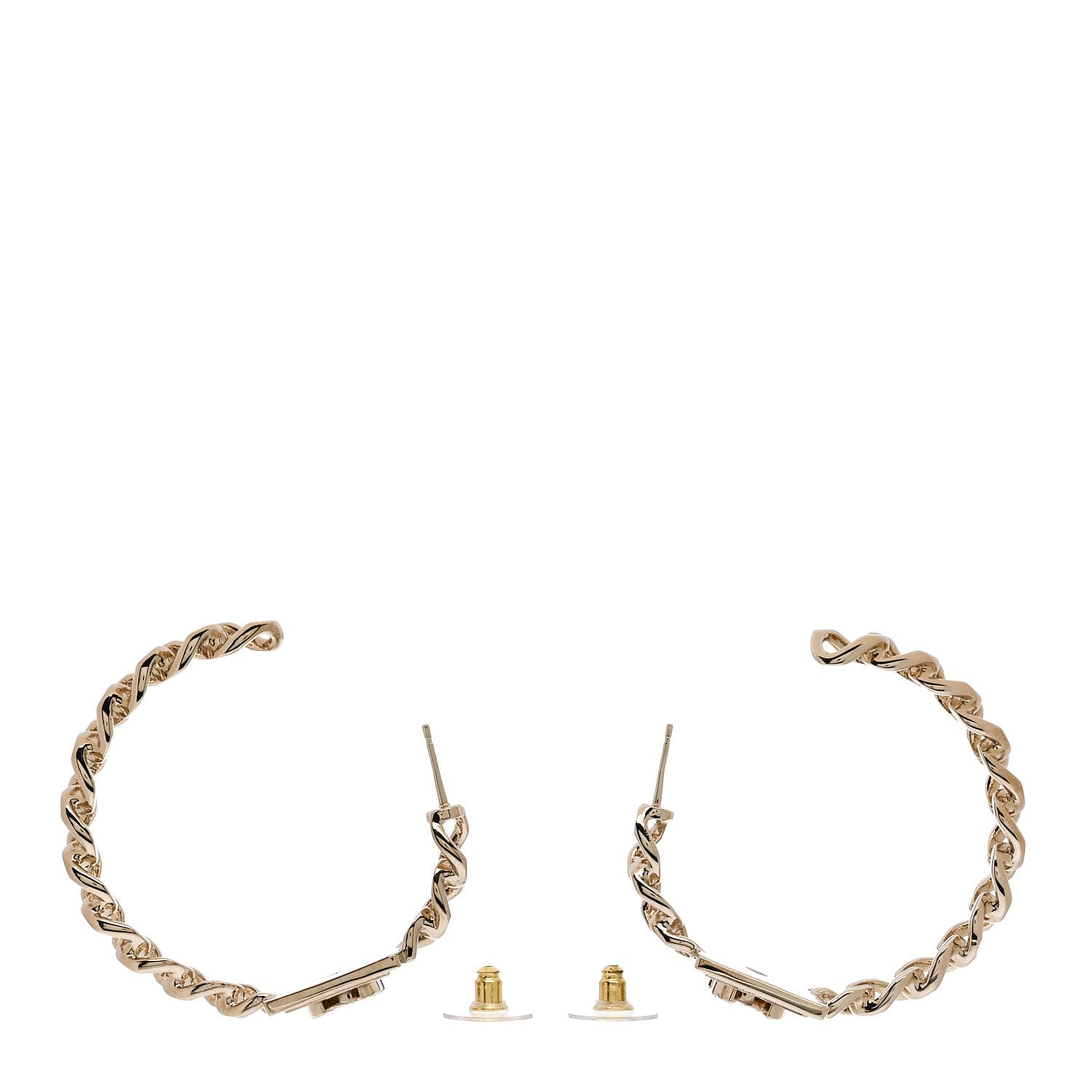 Chanel Metal Crystal CC Square Chain Hoop Earrings Gold 3 of 5