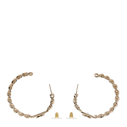 Chanel Metal Crystal CC Square Chain Hoop Earrings Gold 3 of 5