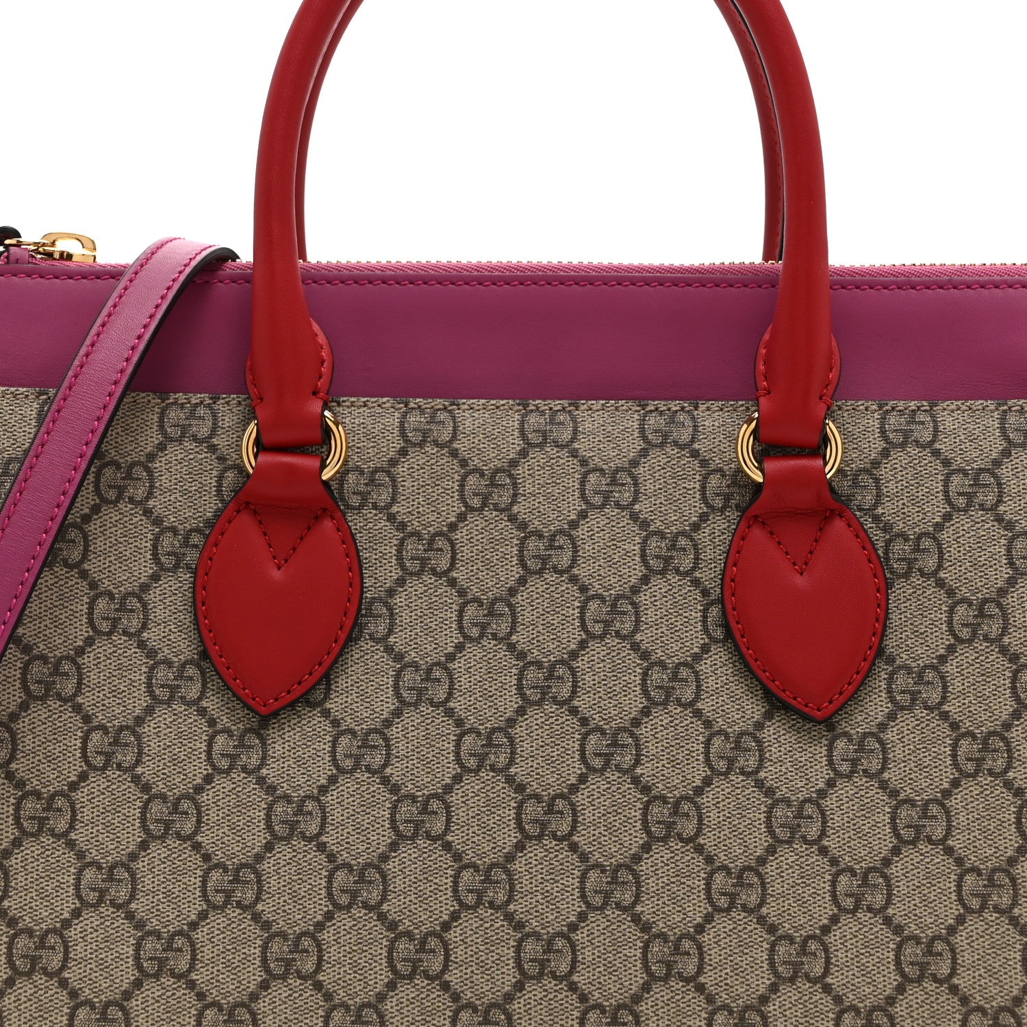 Gucci GG Supreme Monogram Moon Calfskin Small Zip Top Tote Beige Ebony Hibiscus Red New Rosette 9 of 11