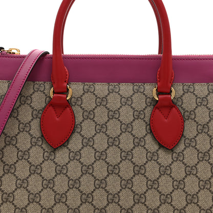 Gucci GG Supreme Monogram Moon Calfskin Small Zip Top Tote Beige Ebony Hibiscus Red New Rosette 9 of 11