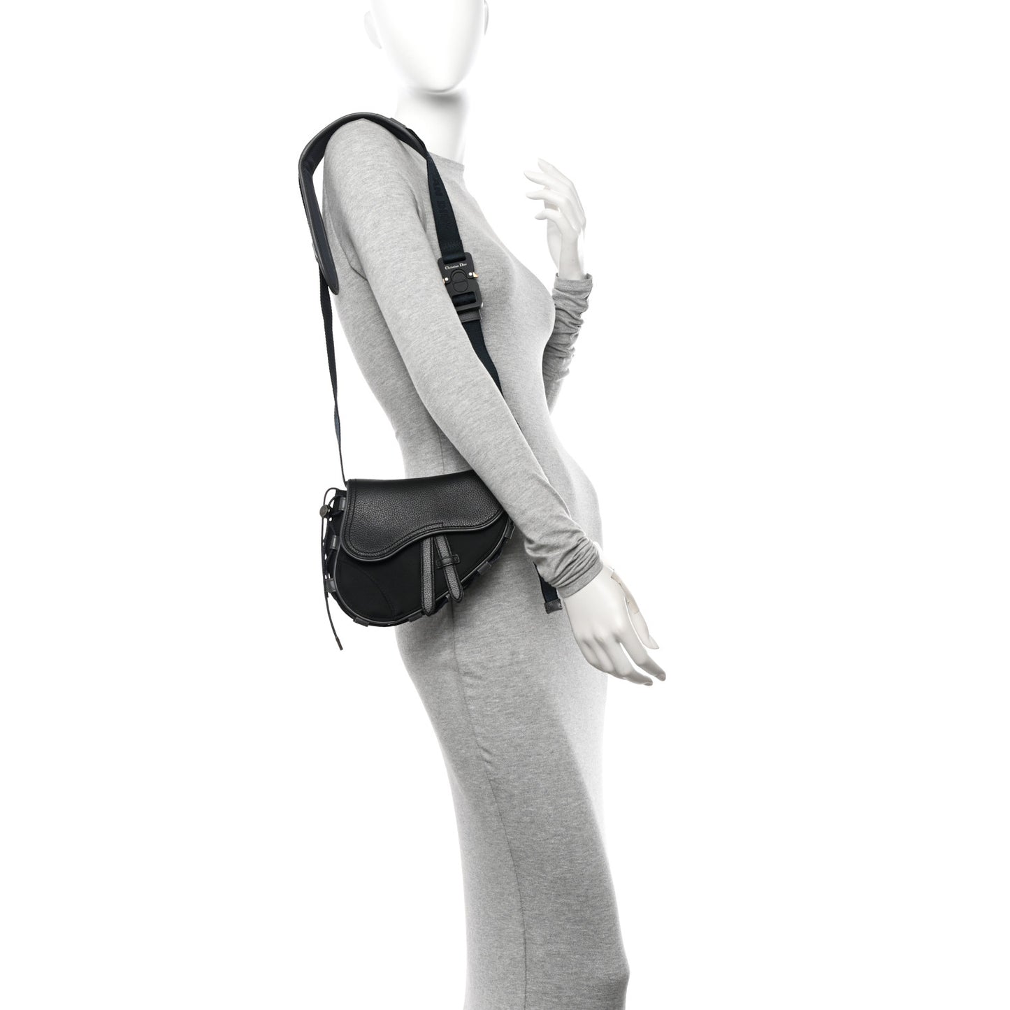 X SACAI Grained Calfskin Technical Fabric Mens Saddle Bag Black