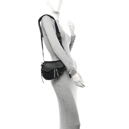 Christian Dior X SACAI Grained Calfskin Technical Fabric Mens Saddle Bag Black 2 of 10