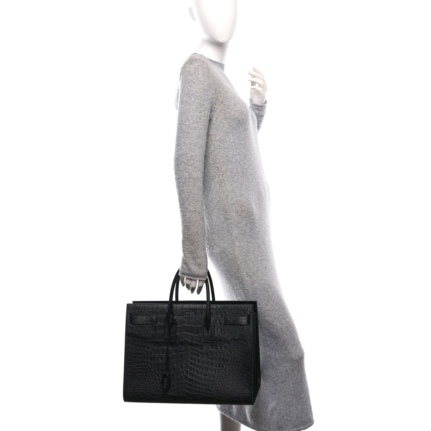 Calfskin Crocodile Embossed Large Sac De Jour Carryall Black