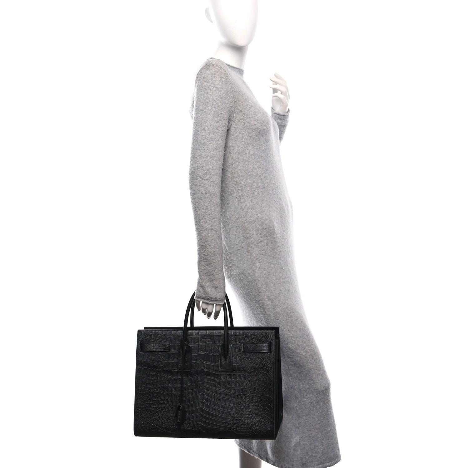 Saint Laurent Calfskin Crocodile Embossed Large Sac De Jour Carryall Black 2 of 12