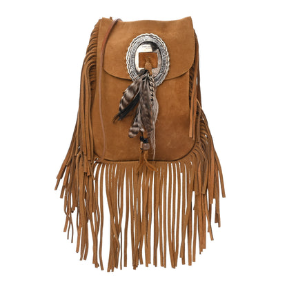 Saint Laurent Suede Fringe Flat Anita Crossbody Bag Light Ocre 1 of 8